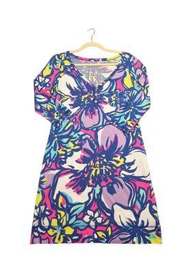Lilly Pulitzer Size S Palmetto T-Shirt Dress Catwalkin Pink Floral Print Henely